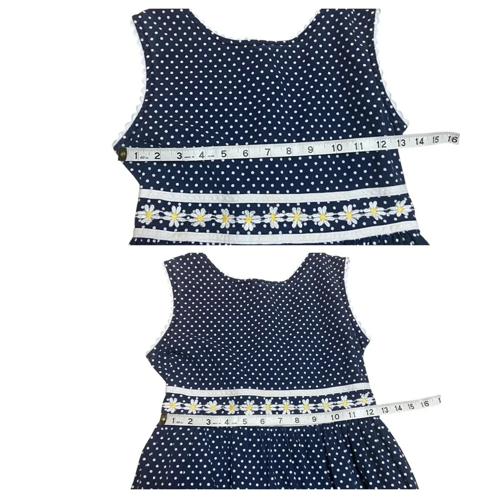 Vintage 90s Rare Editions Dress Girls Size 14 Polka Dot Daisy Appliqué Dress